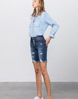 Denim Lab USA Frayed Raw Hem Ripped Bermuda Shorts