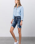 Denim Lab USA Frayed Raw Hem Ripped Bermuda Shorts