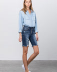 Denim Lab USA Frayed Raw Hem Ripped Bermuda Shorts