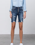 Denim Lab USA Frayed Raw Hem Ripped Bermuda Shorts