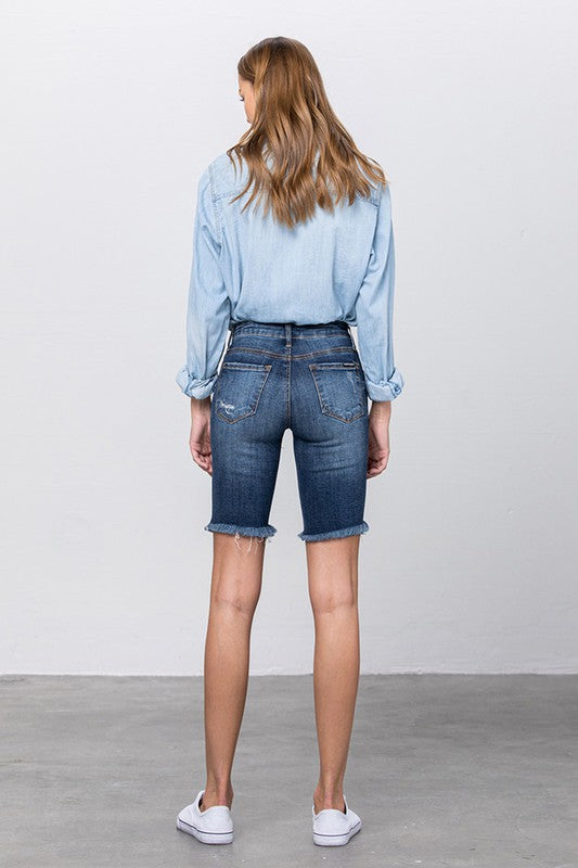 Denim Lab USA Frayed Raw Hem Ripped Bermuda Shorts