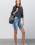 Denim Lab USA Frayed Raw Hem Ripped Bermuda Shorts