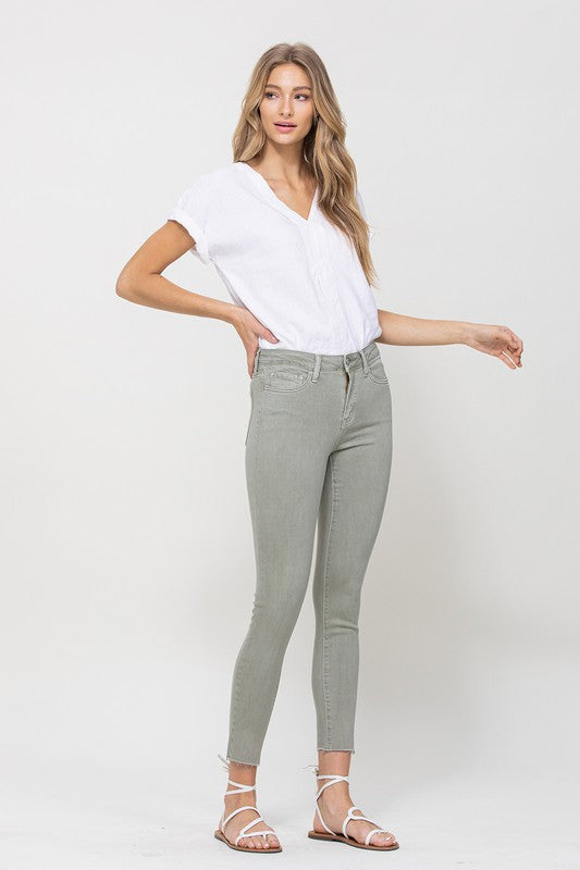 VERVET by Flying Monkey Mid Rise Olive Skinny Fray Hem