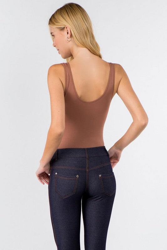 Yelete Reversible V-Neck Basic Tank Top Thong Bodysuit