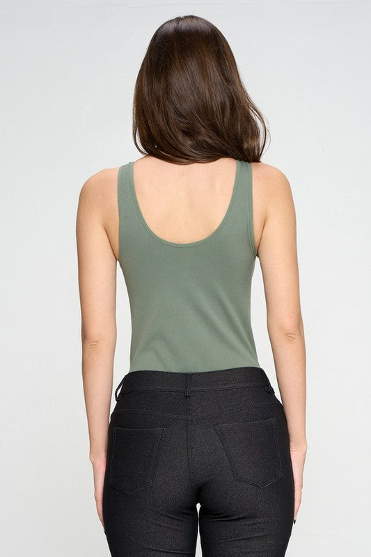 Yelete Reversible V-Neck Basic Tank Top Thong Bodysuit