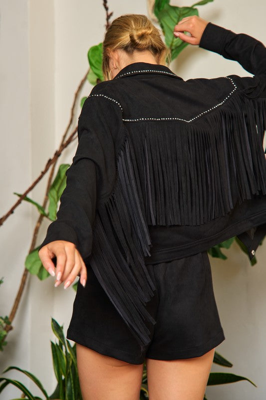 Jade By Jane Suede Studded Fringe Jacket