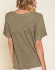 POL Half Sleeve V-neck Waffle Knit Top - Online Only