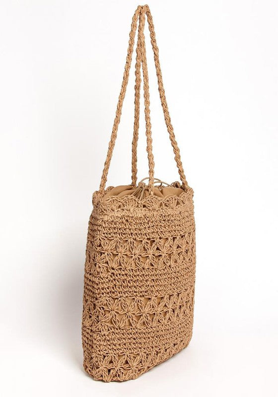 Patterned Straw Tote Bag