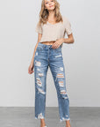 Denim Lab USA High Waist Ripped Raw Hem Girlfriend Jeans