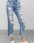 Denim Lab USA High Waist Ripped Raw Hem Girlfriend Jeans