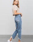 Denim Lab USA High Waist Ripped Raw Hem Girlfriend Jeans