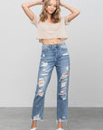 Denim Lab USA High Waist Ripped Raw Hem Girlfriend Jeans