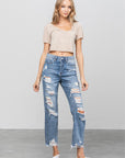 Denim Lab USA High Waist Ripped Raw Hem Girlfriend Jeans