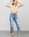 Denim Lab USA High Waist Ripped Raw Hem Girlfriend Jeans