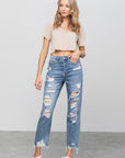 Denim Lab USA High Waist Ripped Raw Hem Girlfriend Jeans