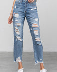 Denim Lab USA High Waist Ripped Raw Hem Girlfriend Jeans