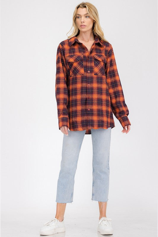 Regular Fit Checker Plaid Flannel Long Sleeve