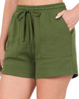 Zenana Cotton Drawstring Waist Shorts with Pockets - My Pampered Life Seattle