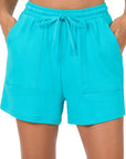 Zenana Cotton Drawstring Waist Shorts with Pockets - Online Only