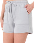 Zenana Cotton Drawstring Waist Shorts with Pockets - Online Only