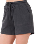 Zenana Cotton Drawstring Waist Shorts with Pockets - Online Only