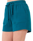 Zenana Cotton Drawstring Waist Shorts with Pockets - My Pampered Life Seattle