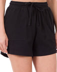 Zenana Cotton Drawstring Waist Shorts with Pockets - Online Only