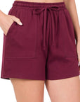 Zenana Cotton Drawstring Waist Shorts with Pockets - Online Only