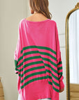 Davi & Dani Multi Striped Elbow Patch Loose Fit Sweater Top