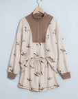Mallard Duck Print Half-Zip Sweatshirt & Shorts Set