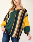 Celeste Full Size Striped Color Block Exposed Seam T-Shirt