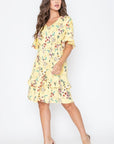 Floral V Neck Ruffle Dress