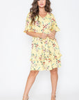 Floral V Neck Ruffle Dress