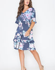 Floral V Neck Ruffle Dress