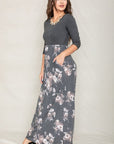 Quarter Sleeve Floral Maxi Dress