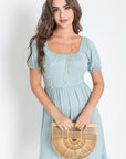 PLUS Square Neck Puff Sleeve Boho Dress