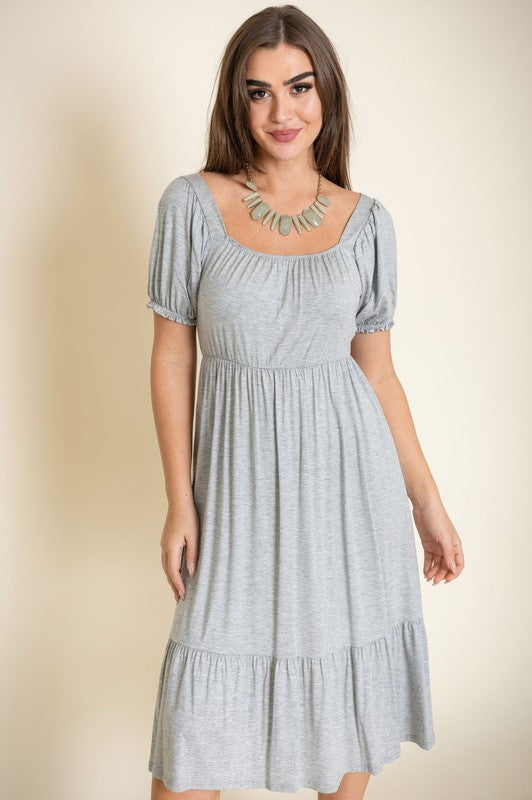 PLUS Square Neck Puff Sleeve Boho Dress