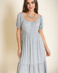 PLUS Square Neck Puff Sleeve Boho Dress