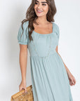 PLUS Square Neck Puff Sleeve Boho Dress