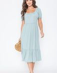 PLUS Square Neck Puff Sleeve Boho Dress