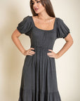 PLUS Square Neck Puff Sleeve Boho Dress