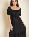 PLUS Square Neck Puff Sleeve Boho Dress