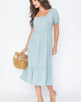 PLUS Square Neck Puff Sleeve Boho Dress