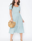 PLUS Square Neck Puff Sleeve Boho Dress