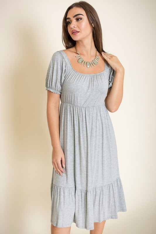 PLUS Square Neck Puff Sleeve Boho Dress