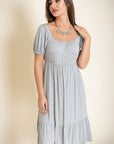 PLUS Square Neck Puff Sleeve Boho Dress