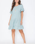 PLUS Solid Ruffle Triple Tiered Midi Dress