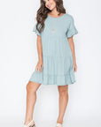 Plus Solid Ruffle Triple Tiered Midi Dress