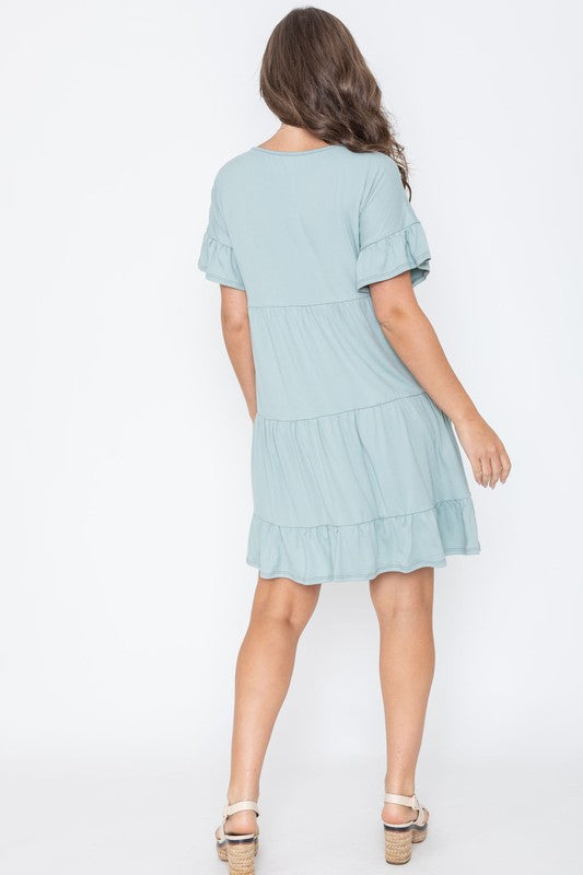 PLUS Solid Ruffle Triple Tiered Midi Dress