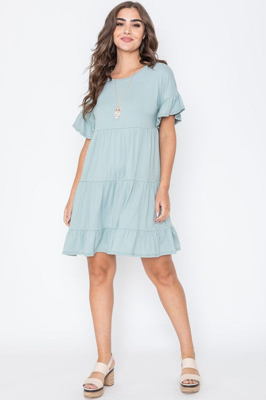 Plus Solid Ruffle Triple Tiered Midi Dress